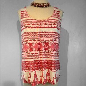 Lilly Pulitzer Coral/White Silk Blend Tank Top Size Medium